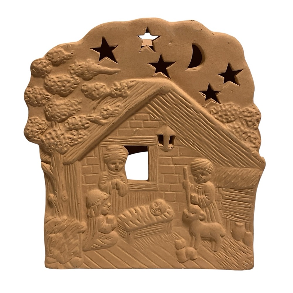 Vintage Ceramic Nativity Tan Tea Light Holder